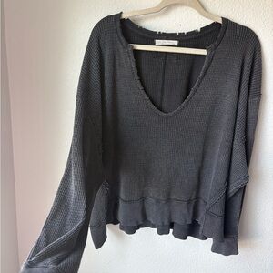 We The Free Dark Gray Waffle Knit Hoodie